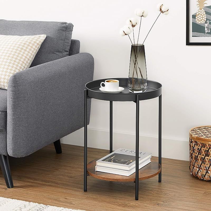 Vasagle Dark Brown and Black LET221B01 End Table, Side Table with Movable Tray Coffee Table for Living Room, Bedroom (43x43x55cm) by Mahmayi