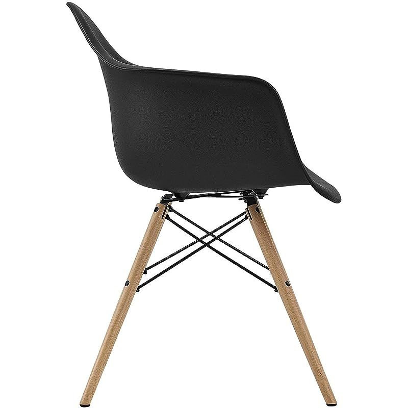 Furniture Set of 4 Black- Eames Style Armchair with Natural Wood Legs Eiffel Dining Room Chair - Lounge Chair Arm Chair Arms Chairs Seats Wooden Wood Leg Base Molded Plastic