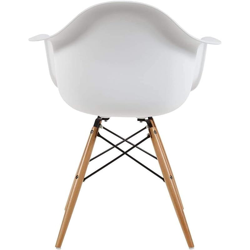 Furniture Set of 2 White - Eames Style Armchair with Natural Wood Legs Eiffel Dining Room Chair - Lounge Chair Arm Chair Arms Chairs Seats Wooden Wood Leg Base Molded Plastic