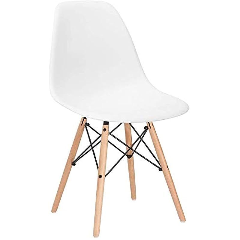 Set of 3 Eames Style Chair with Walnut Wood Legs Eiffel Dining Room Chair - Lounge Chair Without Arms Chair Seat Wooden Wood Eiffel Legged Base Molded Plastic Seat Dining Chair - White