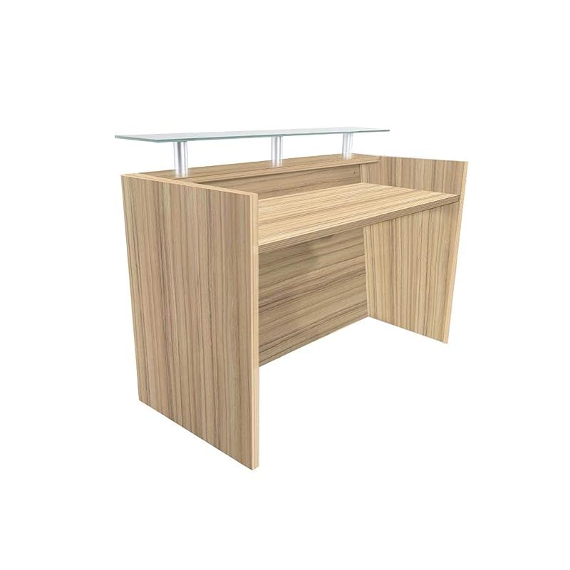 Modern Reception Desk White with Glass Top Desk| Office Reception Desk | Reception Counter | Reception Table-140Cm (Light Brown)