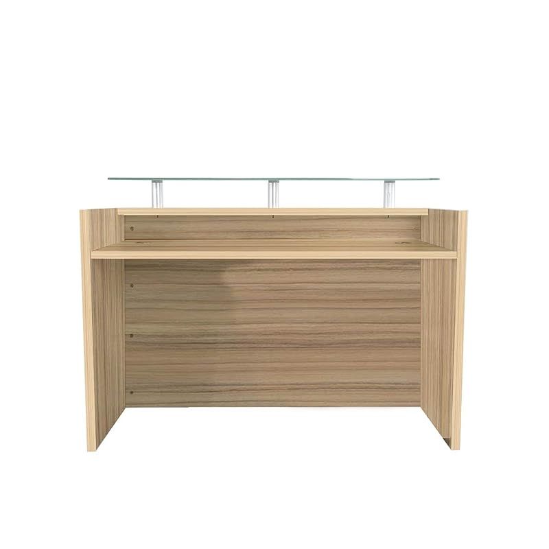 Modern Reception Desk White with Glass Top Desk| Office Reception Desk | Reception Counter | Reception Table-140Cm (Light Brown)