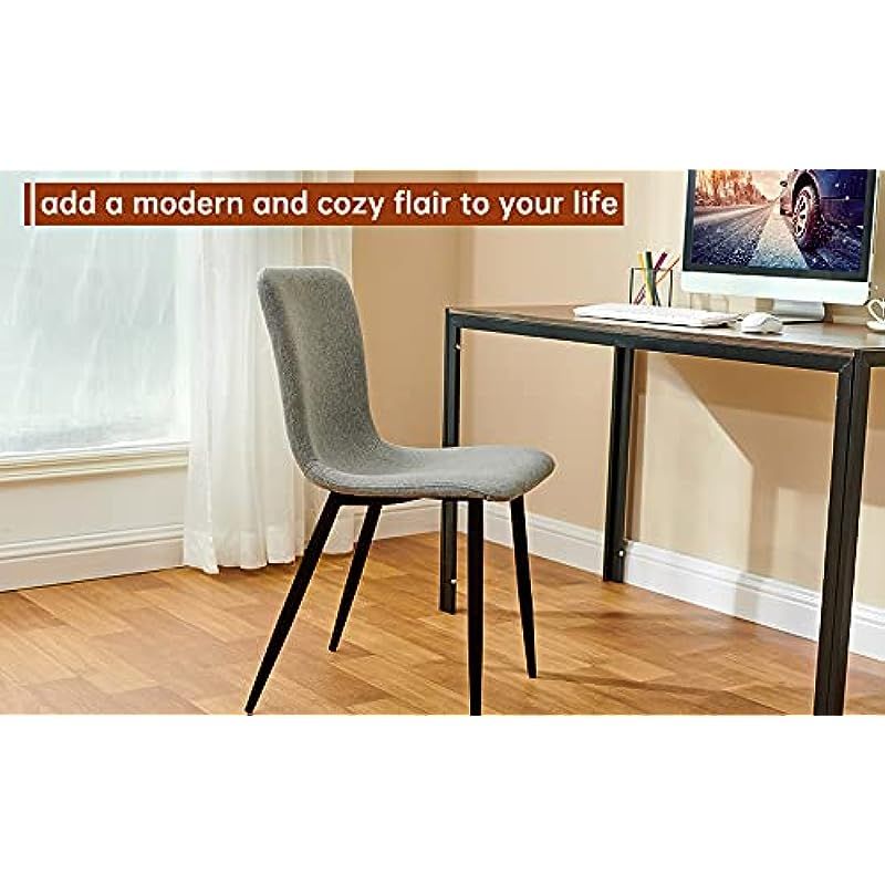 HYDC058 Fabric Dining Chair, Modern Mid Century Living Room Side Chairs with Metal Legs,Grey (Pack of 2)