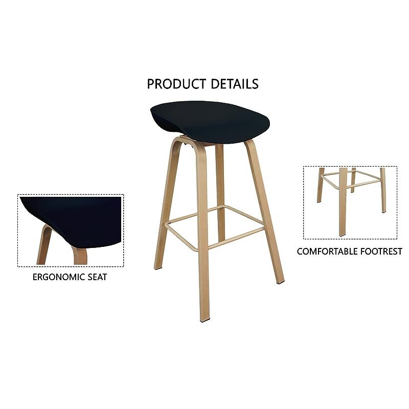 Style Seat Height Bar Stool | Bar Chair for Dining Breakfast Kitchen Stool - Black