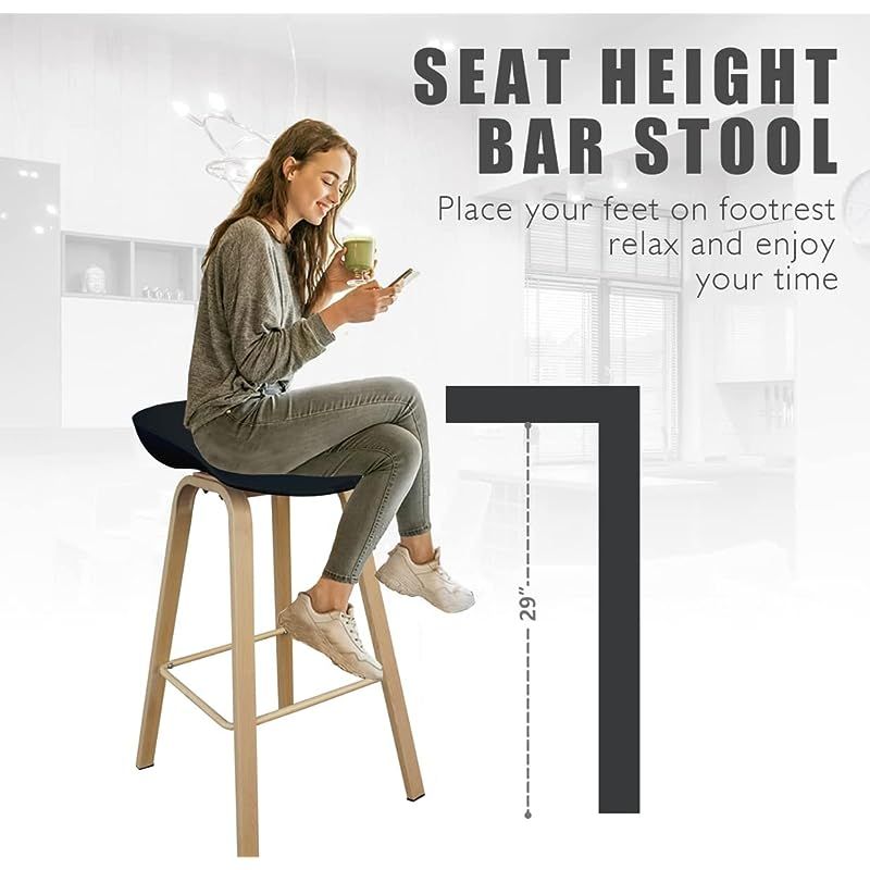 Style Seat Height Bar Stool | Bar Chair for Dining Breakfast Kitchen Stool - Black