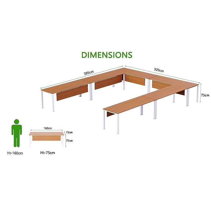 طاولة اجتماعات Mahmayi Figura 72-16 على شكل حرف U للمكتب أو المدرسة أو الفصل الدراسي، سعة كبيرة تتسع لـ 12 شخصًا مع تصميم أنيق ومتانة، مثالية للاجتماعات والفعاليات والندوات ومساحات العمل التعاونية (12 مقعدًا، لون الجوز الفاتح)