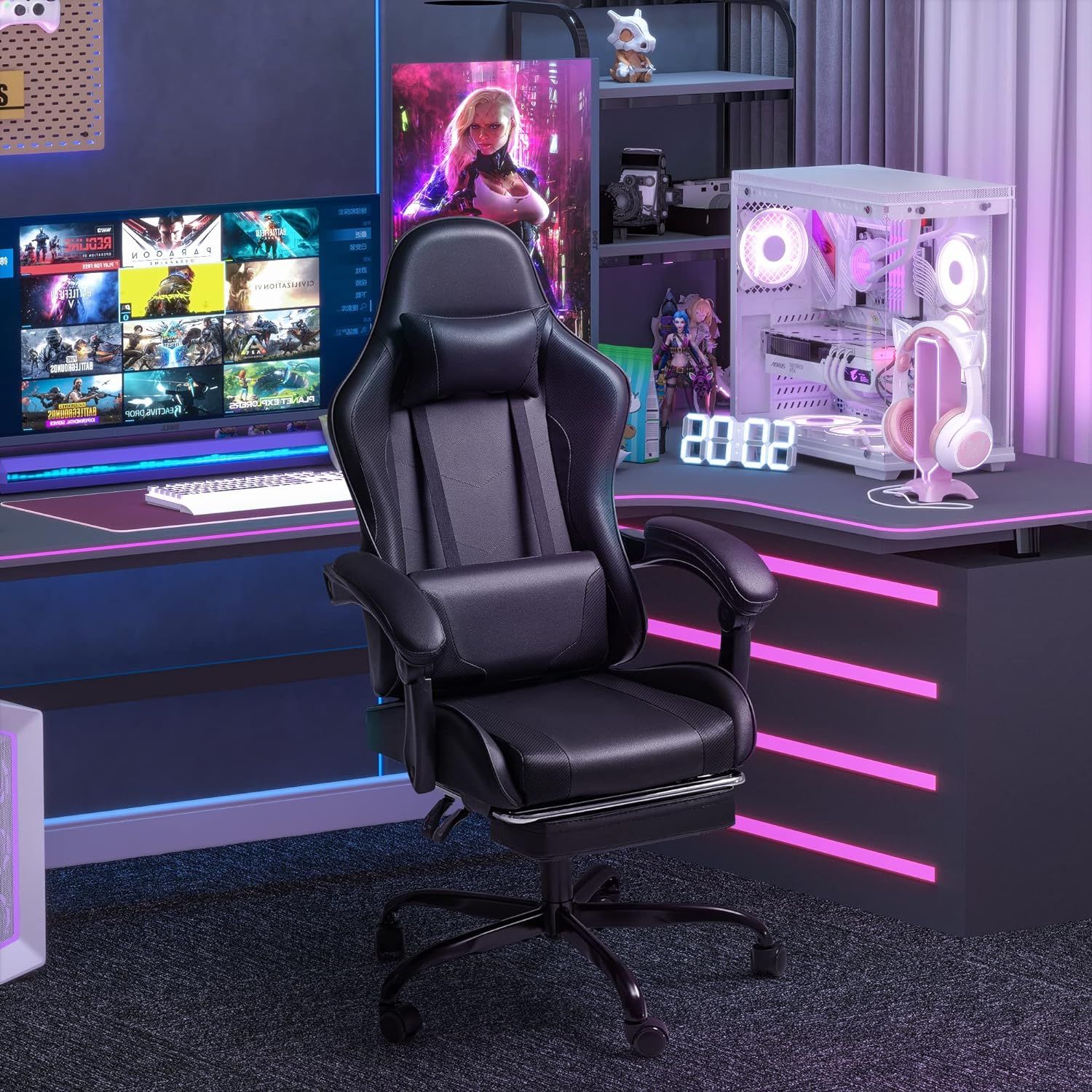 Gaming chair with footrest deals and massage