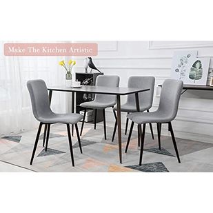 Mahmayi HYDC058 Grey Dining Chair for Kitchen & Living Room - Ergonomic, Stylish Fabric Cushioned Seating with Metal Tube & Wood Color, Sturdy & Comfortable