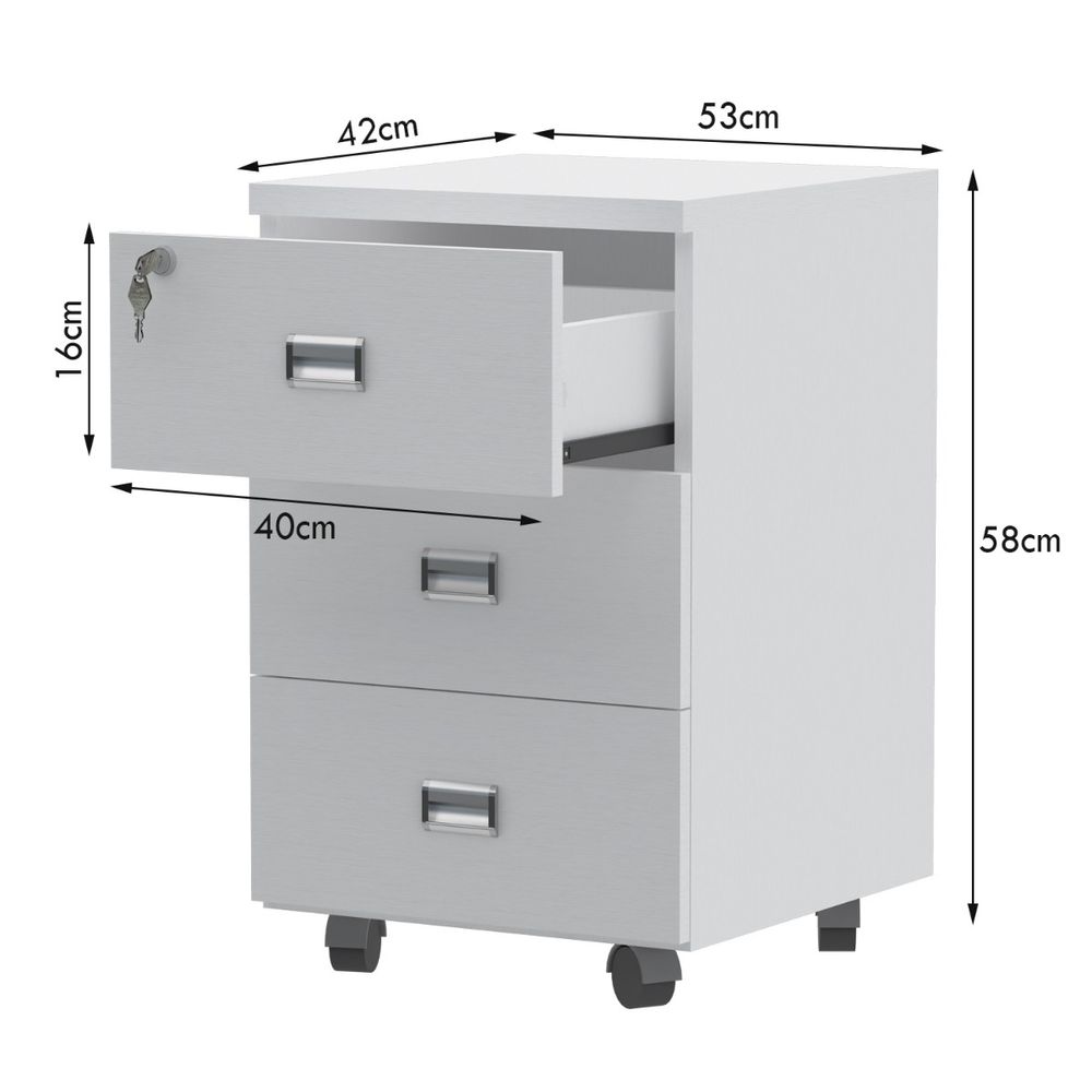 Stazion 3 Drawer Mobile Storage Unit Modern & Sleek Office Furniture with Drawers Functional 3 Drawers Storage Finished with Melamine on MDF & Castor Wheels White