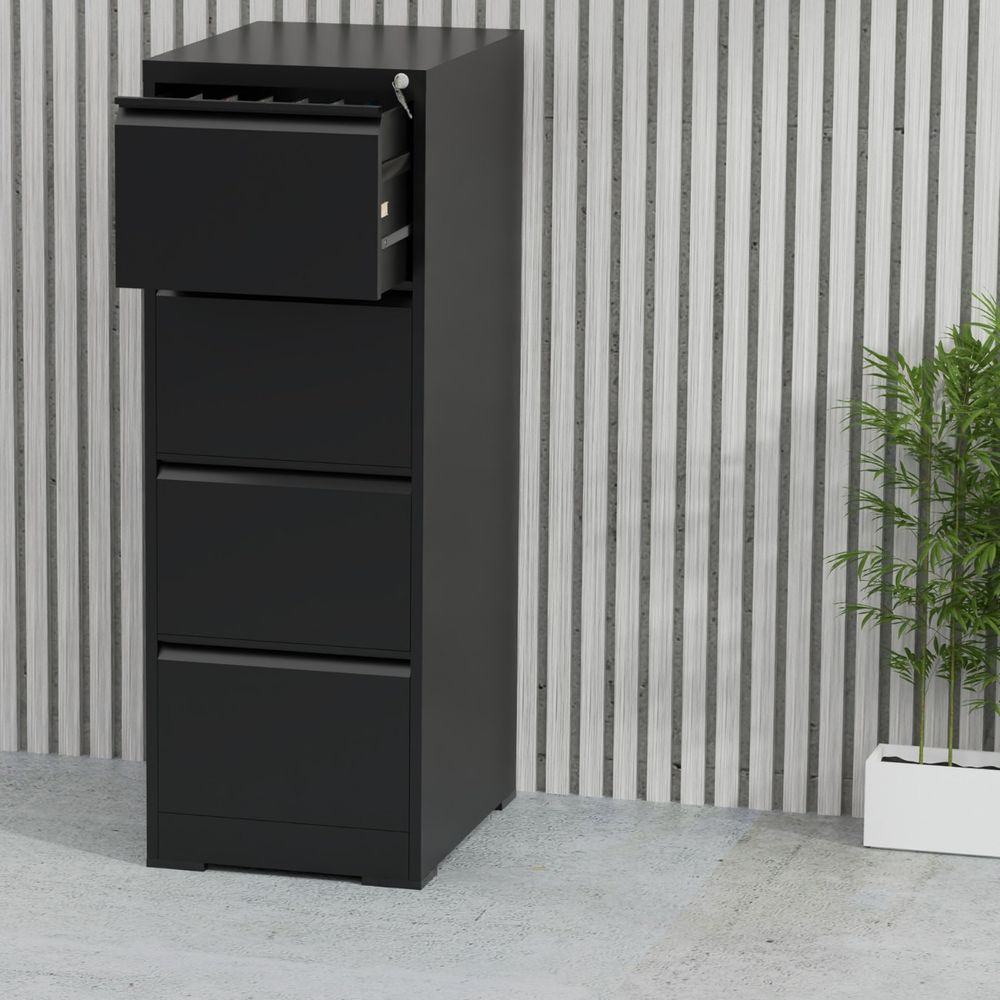 Godrej OEM File Cabinet with Lock, 4 Large Storage steel Cabinet, Metal Portable Cabinet with 4 Drawer, Vertical File Cabinet, 4 Layer Cabinet Office Storage Cabinet for A4/Letter - Black