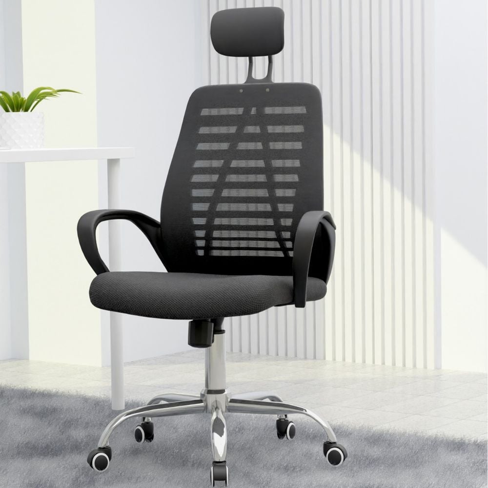 Sleekline 1004 Task Office Chair, Adjustment Height - Castor Wheel Chair With Headrest- Black