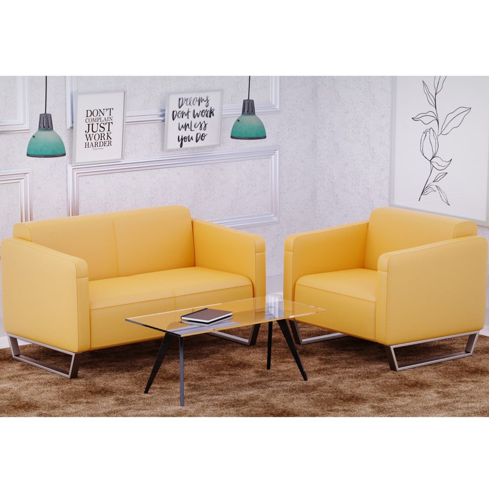 أريكة Mahmayi 2850 بمقعدين من جلد الصندل من جلد البولي يوريثان مع تصميم حلقة الساق - مقعد صالة مريح لغرفة المعيشة أو المكتب أو غرفة النوم (مقعدان، صندل، أرجل دائرية)
