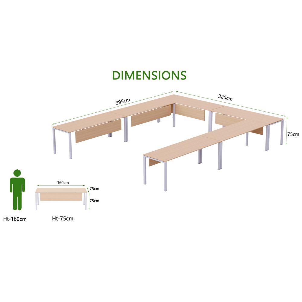 Mahmayi Figura 72-16 U-Shaped Conference Meeting Table for Office, School, or Classroom, Large 12 Person Capacity with Elegant Design and Durability, Ideal for Meetings, Events, Seminars, and Collaborative Workspaces (12 Seater, Oak) 