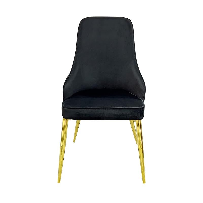 Modern Velvet Upholstered Flannelette Dining Chair with Golden Metal Leg - Black