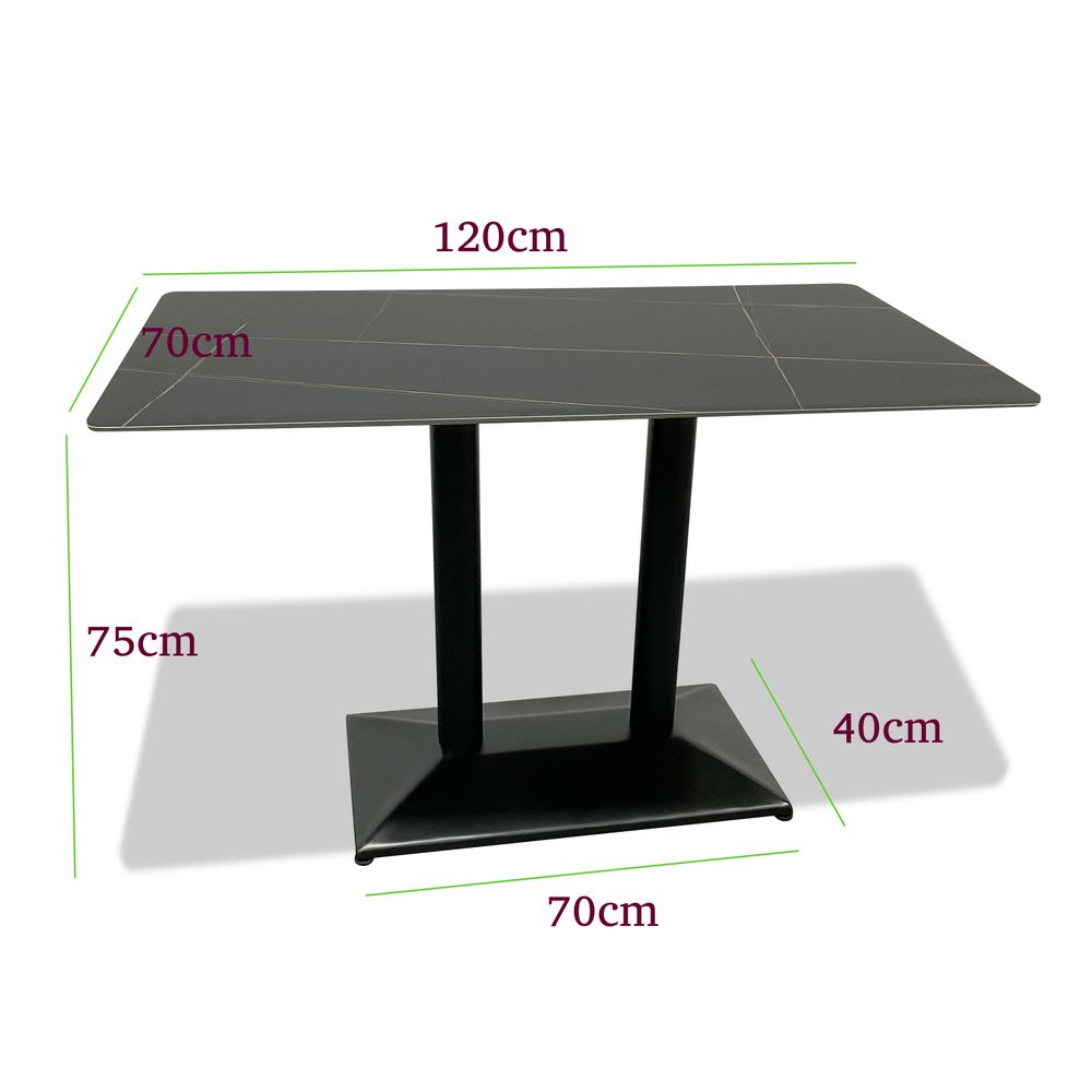 Maple Home Decoration Rectangle Dining Table Marble Pattern Top Minimalist Modern Style Black Metal Frame Table 70*120cm Size Restaurant dining room Living Room Kitchen Home Office Table
