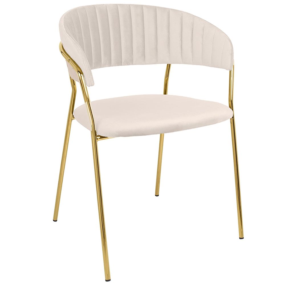 Velvet Stainless Steel Dining Chair with Golden Legs - Beige