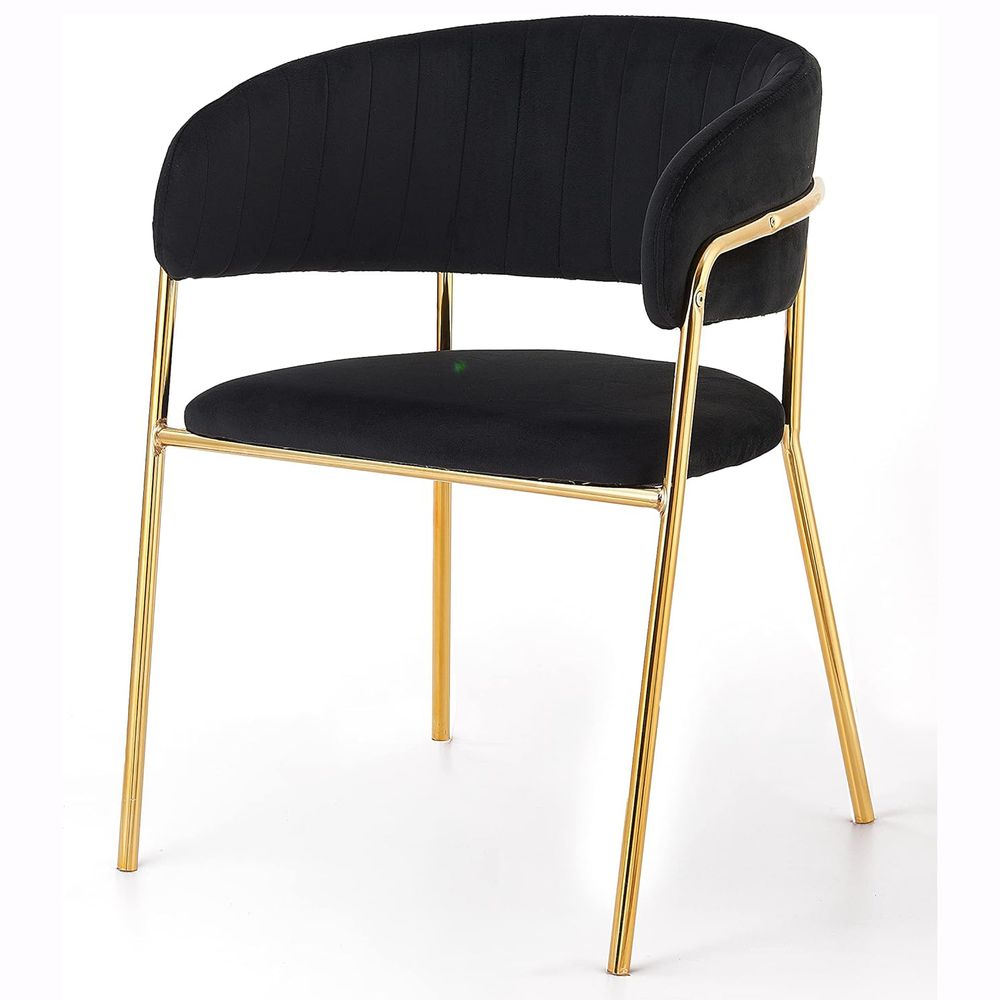 Velvet Stainless Steel Dining Chair with Golden Legs - Black