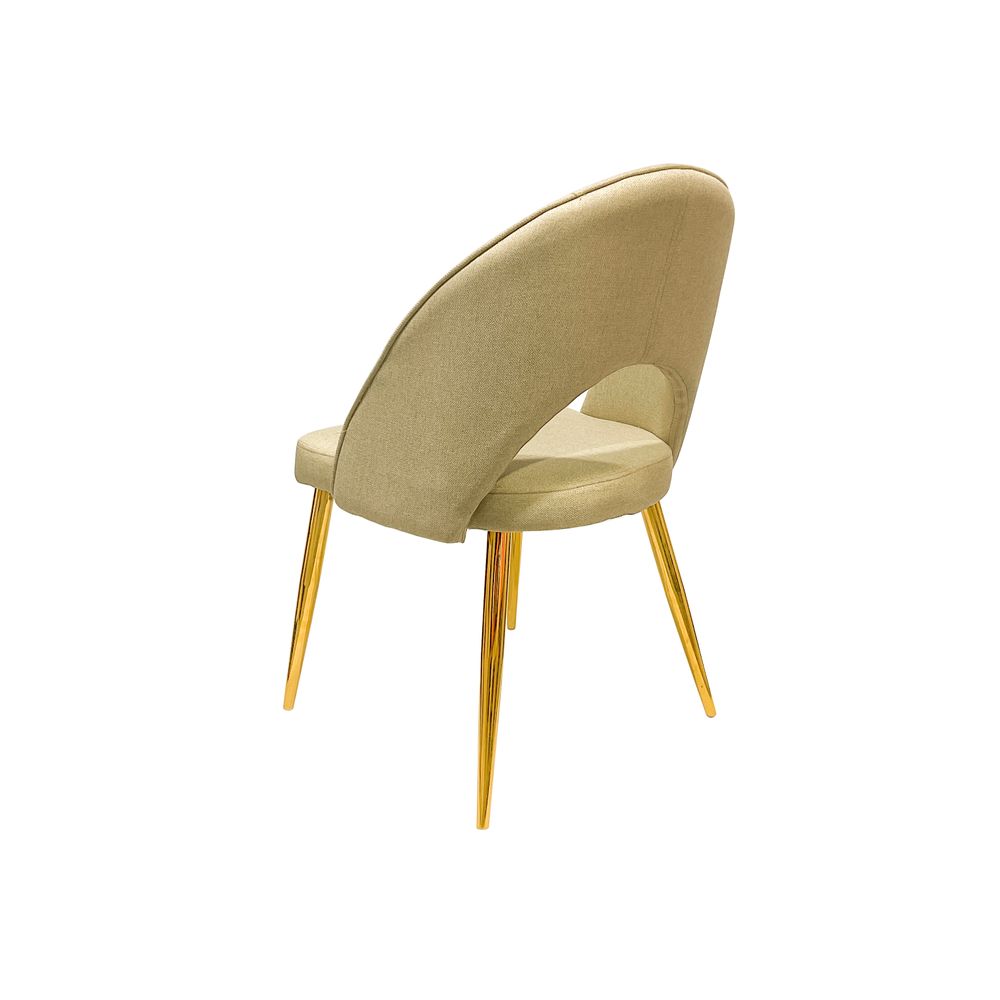 Maple Home Mid-Century Fabric Dining Chair Hollow Back Armless Wide Seat Curbed Backrest Modern Golden Metal Legs Kitchen Living Room Furniture