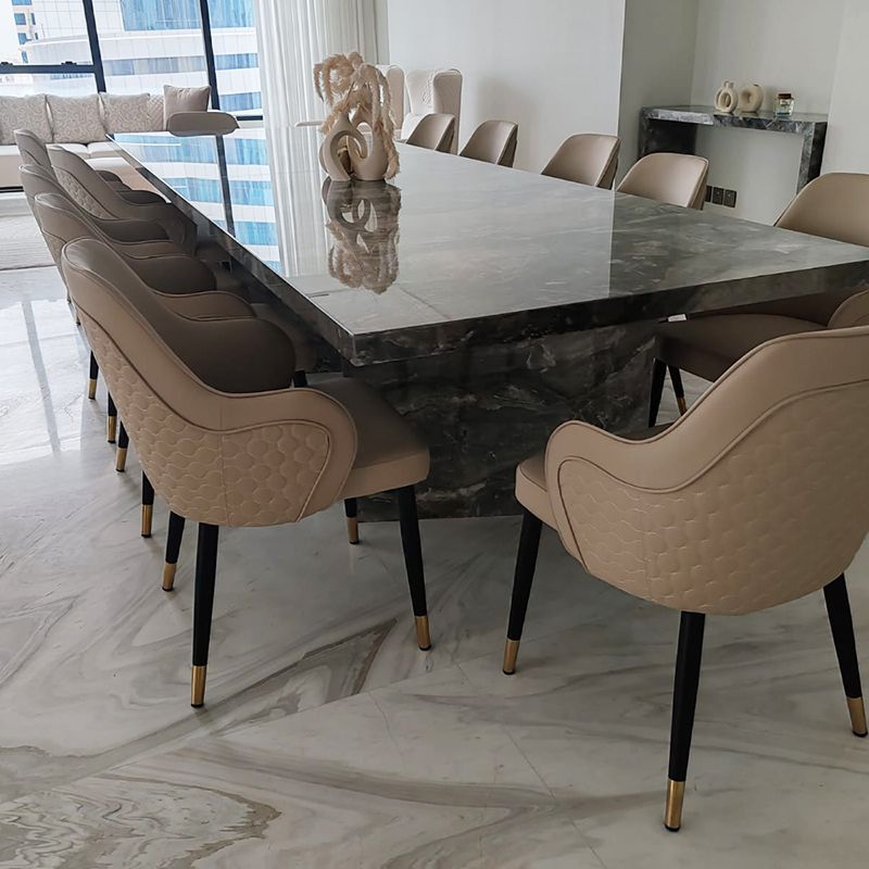 Maple Home Leather Accent Arm Dining Chair Wide Back With Metal Legs Upholstered Comfort Kitchen Living Room Furniture