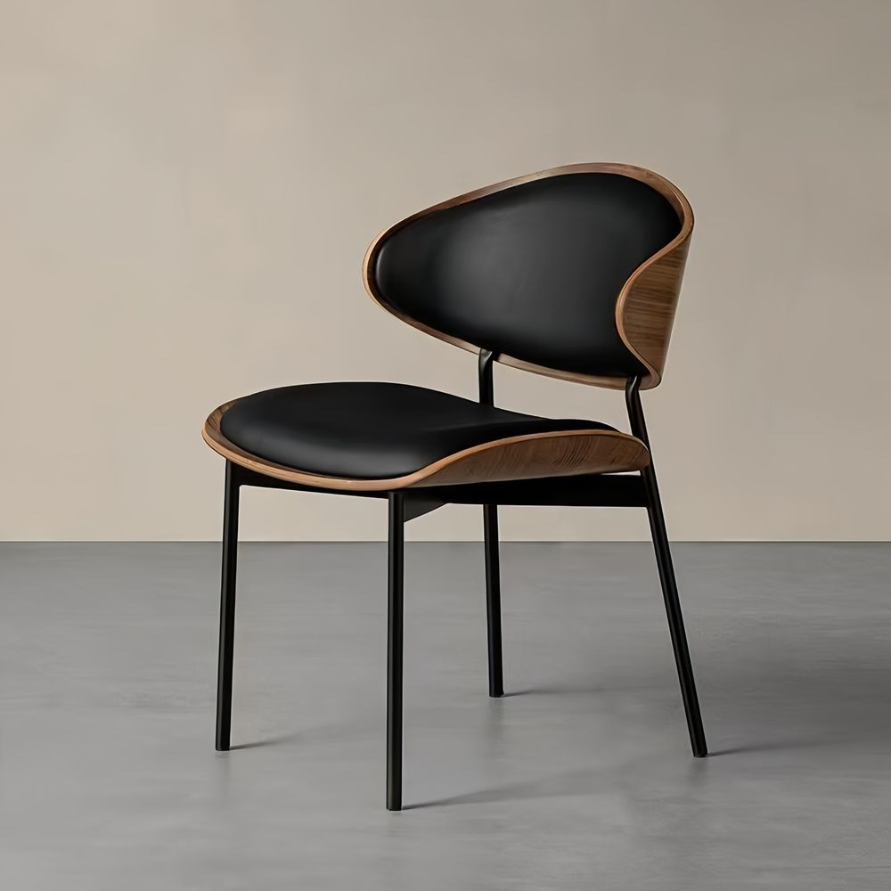 Maple Home Dining Chair Leather Wooden Frame Backrest  Black Metal Legs Modern Kitchen Lounge Living Accent Restaurant Furniture