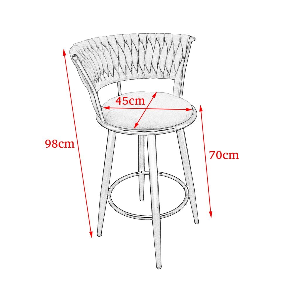 Maple Home High Bar Chair Velvet 360° Rotating Armless Hollow Backrest Metal Legs Footrest Counter Restaurant Pub Living Furniture