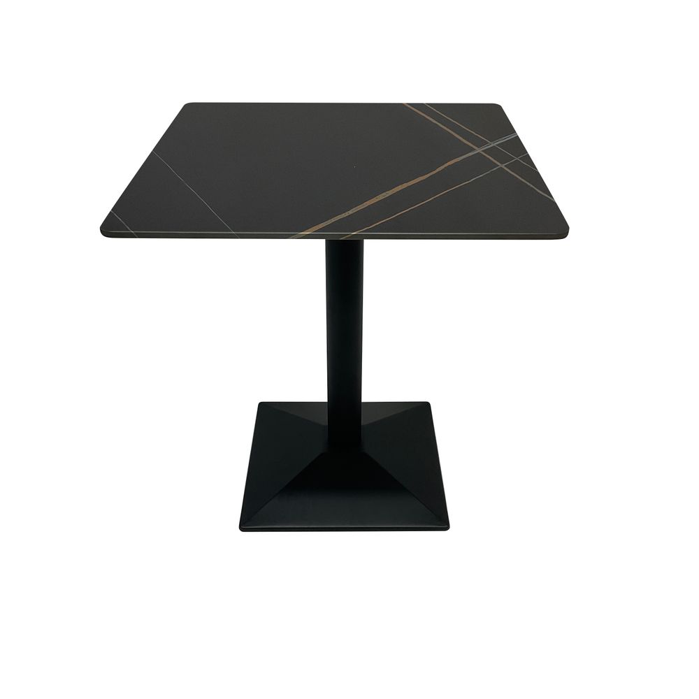 Maple Home Dining Table Modern Marble Patten Metal Base Kitchen Dining Restaurant Table  L70xW70xH74 - Black