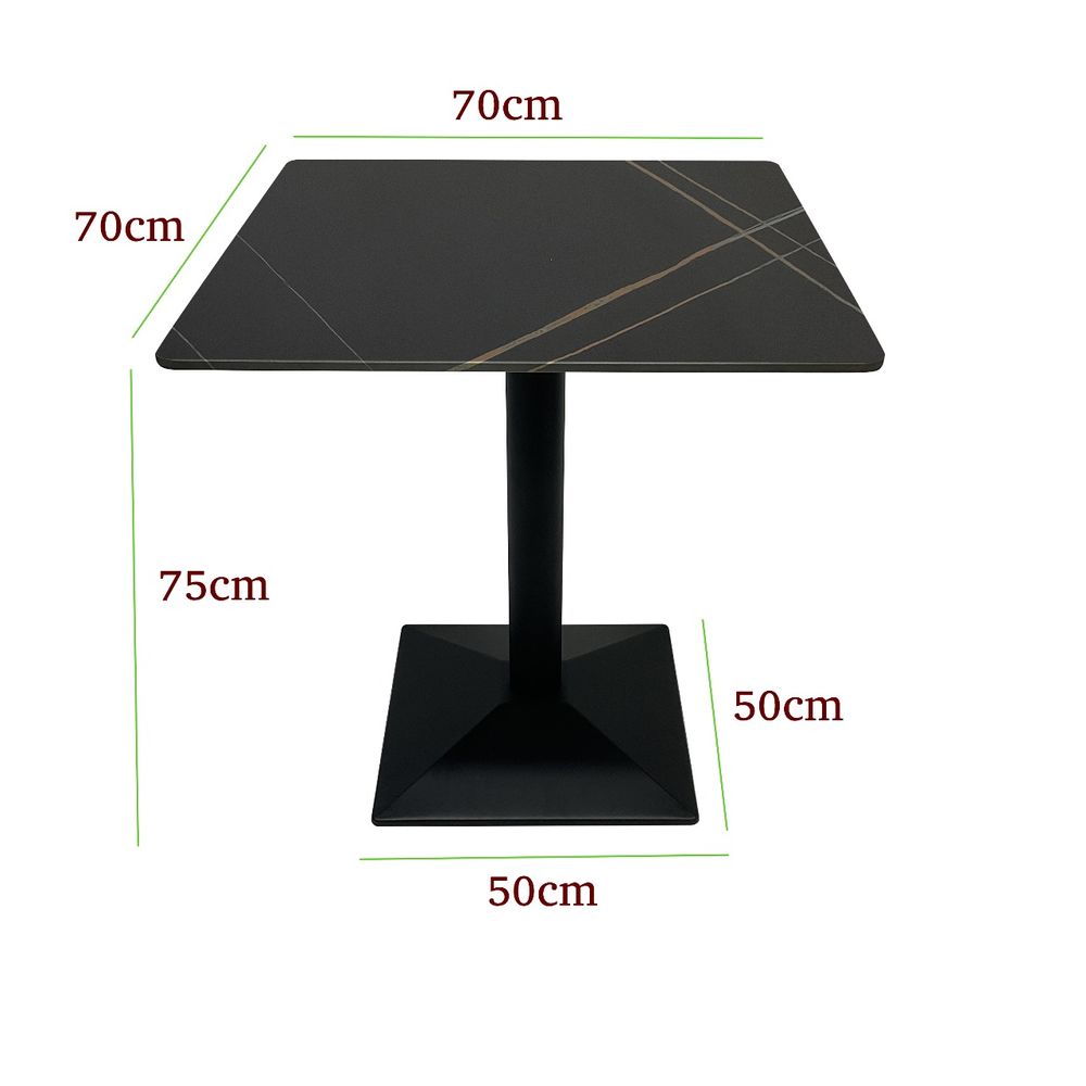 Maple Home Dining Table Modern Marble Patten Metal Base Kitchen Dining Restaurant Table  L70xW70xH74 - Black