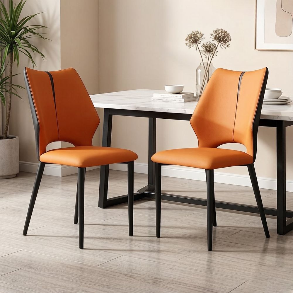 Maple Home Modern Style Dining Chairs, Set of 2,Waterproof Artificial Leather, Anti-scratch Surface, Ergonomic Design,Orange
