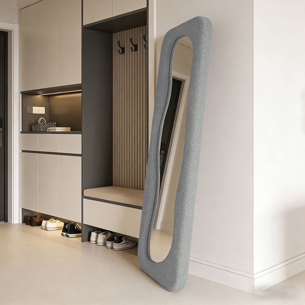 Maple Home Light Gray Fluffy Wavy Full Length Mirror 60x160cm Sherpa Squiggle Standing Mirror for Boho Modern Home