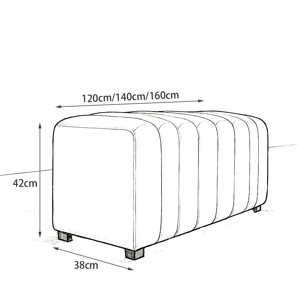 White Velvet Ottoman Bench,Vertical Stitch Upholstered Bench,Minimalist Bed End Bench,120cm