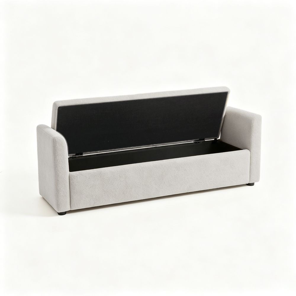Maple Home Boucle Storage Ottoman Bench Seat,151cm,Light Gray