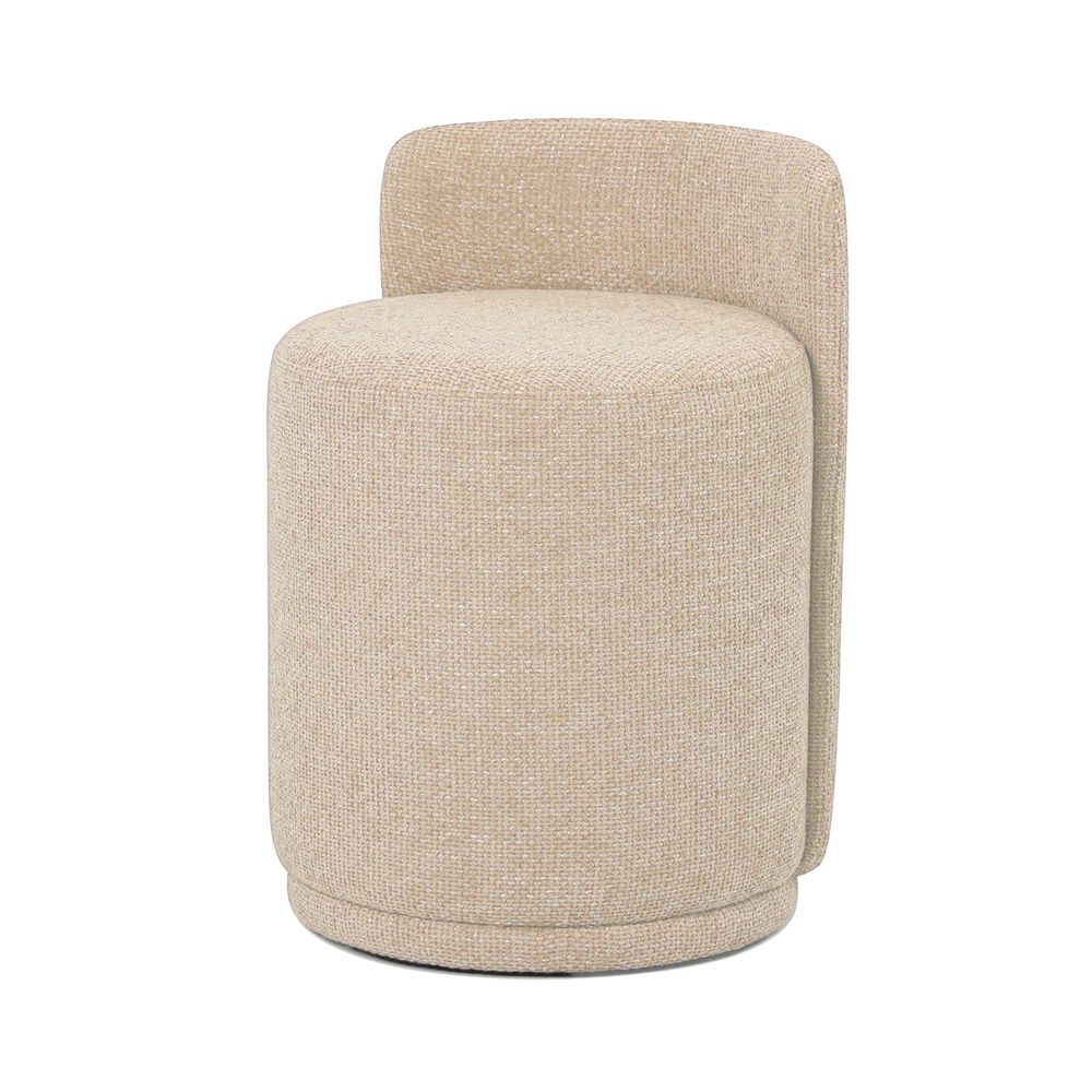 Maple Home Ottoman Boucle Fabric Round Stool with Backrest, Light Beige