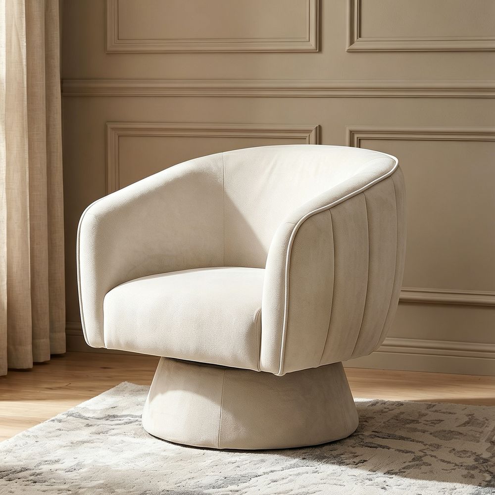 Maple Home Accent Arm Chair Swivel 1-Seater Chair,Fabric Single Chair,Oatmeal Beige Chenille