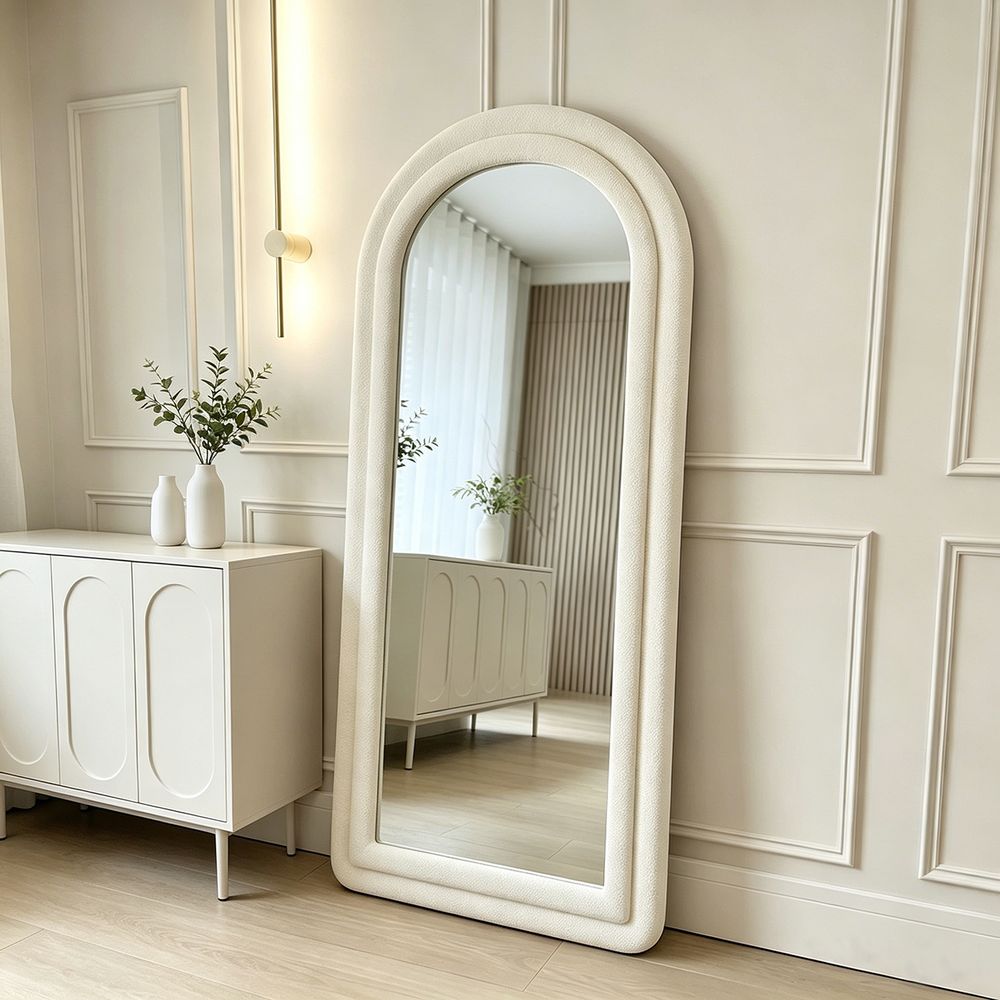 MapleHoome Full-Length Mirror,Boucle Fabric,Floor Mirror,Lean-to-Wall Standing Mirror,80*180,White