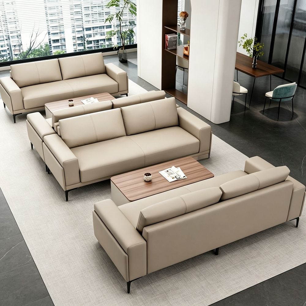 Maple Home Beige Faux Leather 2-Seater Office Sofa,150×85×80cm,2-Seaters of Sofa Set
