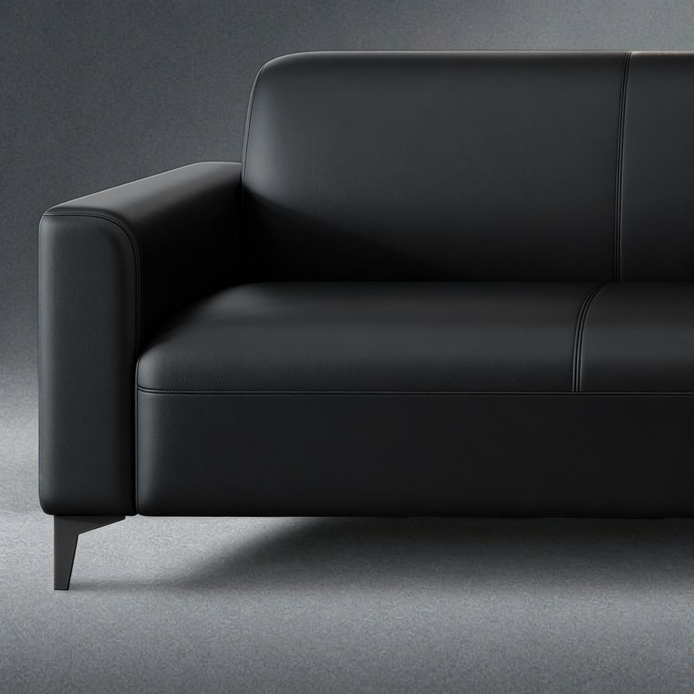 Maple Home Office Sofa,2 Seater Single Arm Chair of Sofa Set,Smooth Black PU Leather Single Sofa,150×72×74cm,