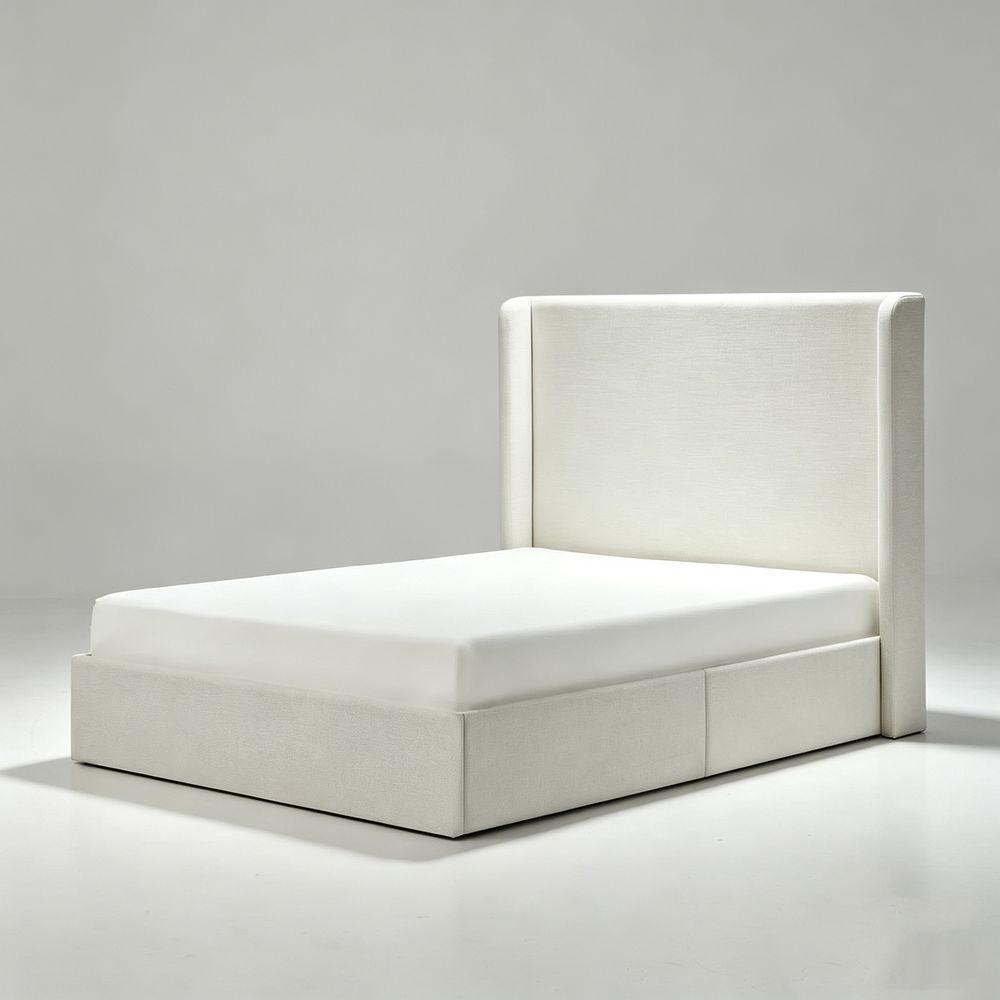 Maple Home Upholstered Platform Bed,Double Size Fixed 150*200cm,Beige Fabric Wingback Bed Frame,With Free Installation