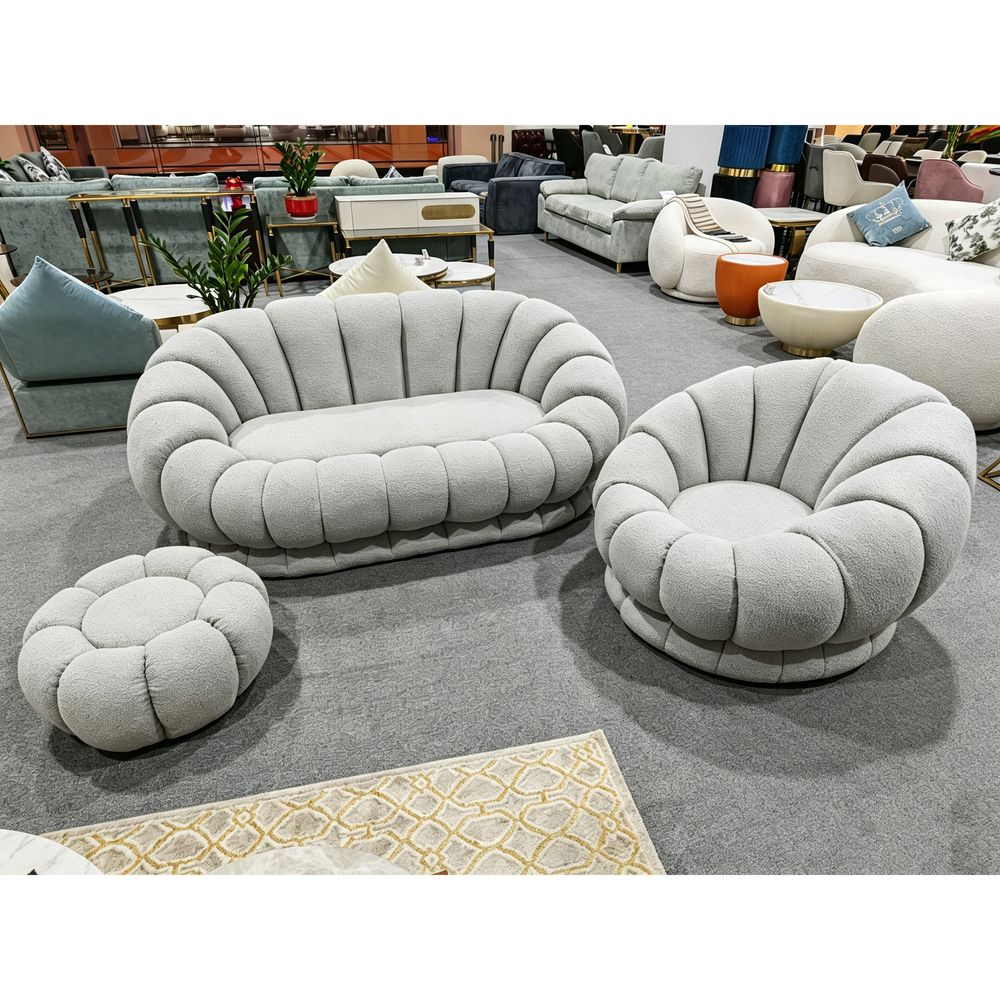 Maple Home Decoration Swivel Accent Chair&Footstool Set, Single Sofa Set, Textured Petal Pumpkin Shape(Grey)
