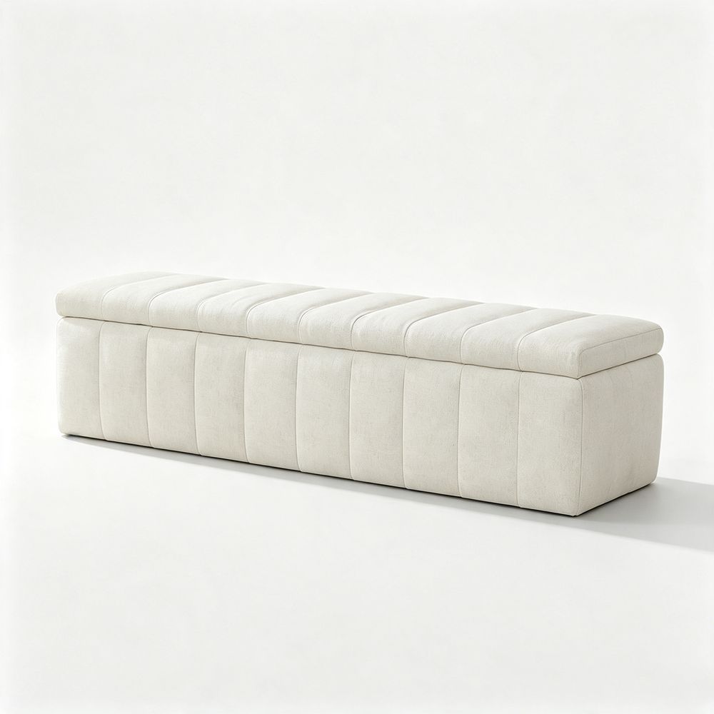MAPLEHOME 80cm Velvet Storage Ottoman Bench Ivory White