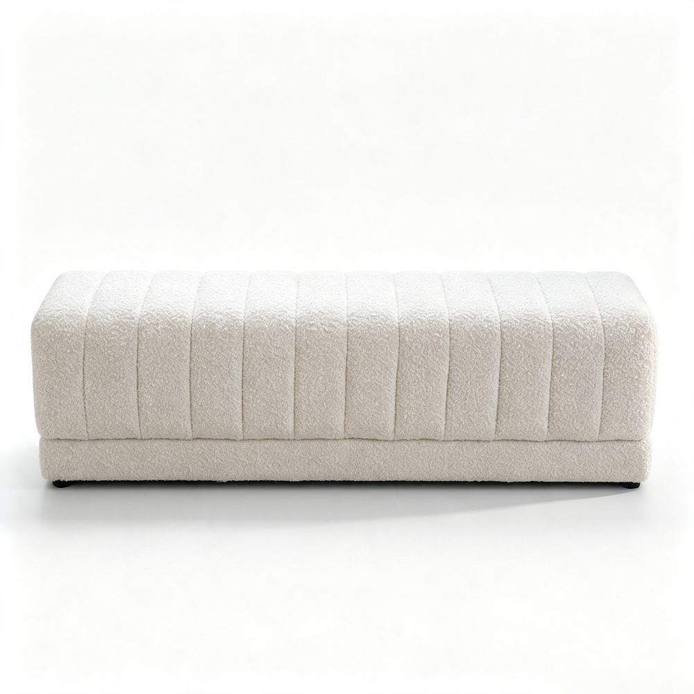 MAPLEHOME 120cm Boucle Ottoman Bench Off-white
