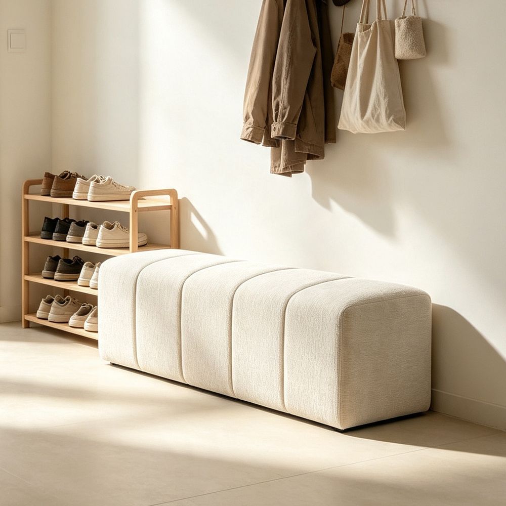 MAPLEHOME 120cm Fabric Ottoman Bench Light Brown