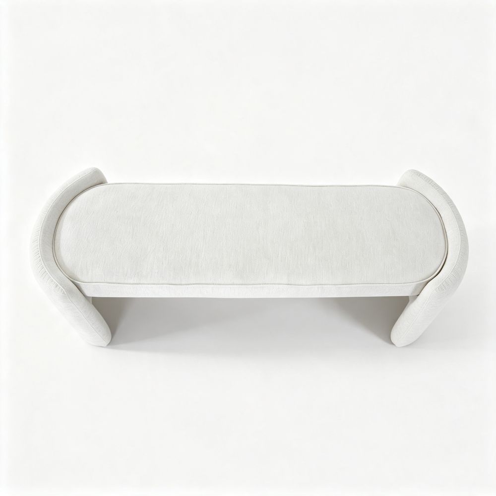 MAPLEHOME 120cm Fabric Curved Arm Ottoman Bench Off-white
