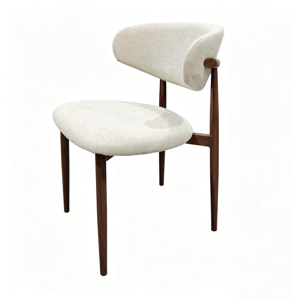 MAPLEHOME 48cm Fabric Dining Chair Beige with Walnut Pattern Metal Frame