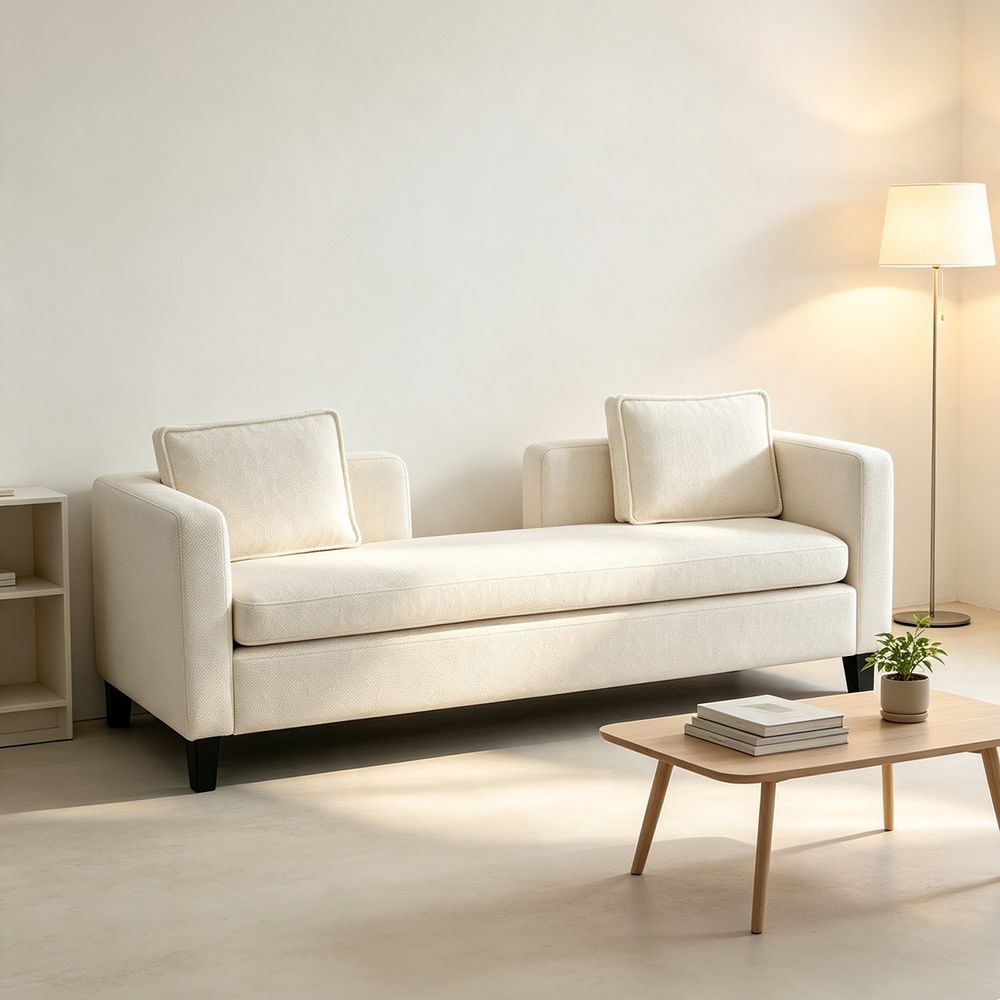 MAPLEHOME 190cm 3-Seater Fabric Sofa Beige with Black Wood Legs