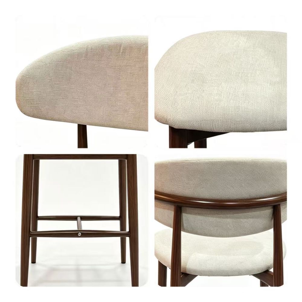 MAPLEHOME Beige Linen-Blend Bar Chair with Walnut Wood Grain Metal Frame Kitchen
