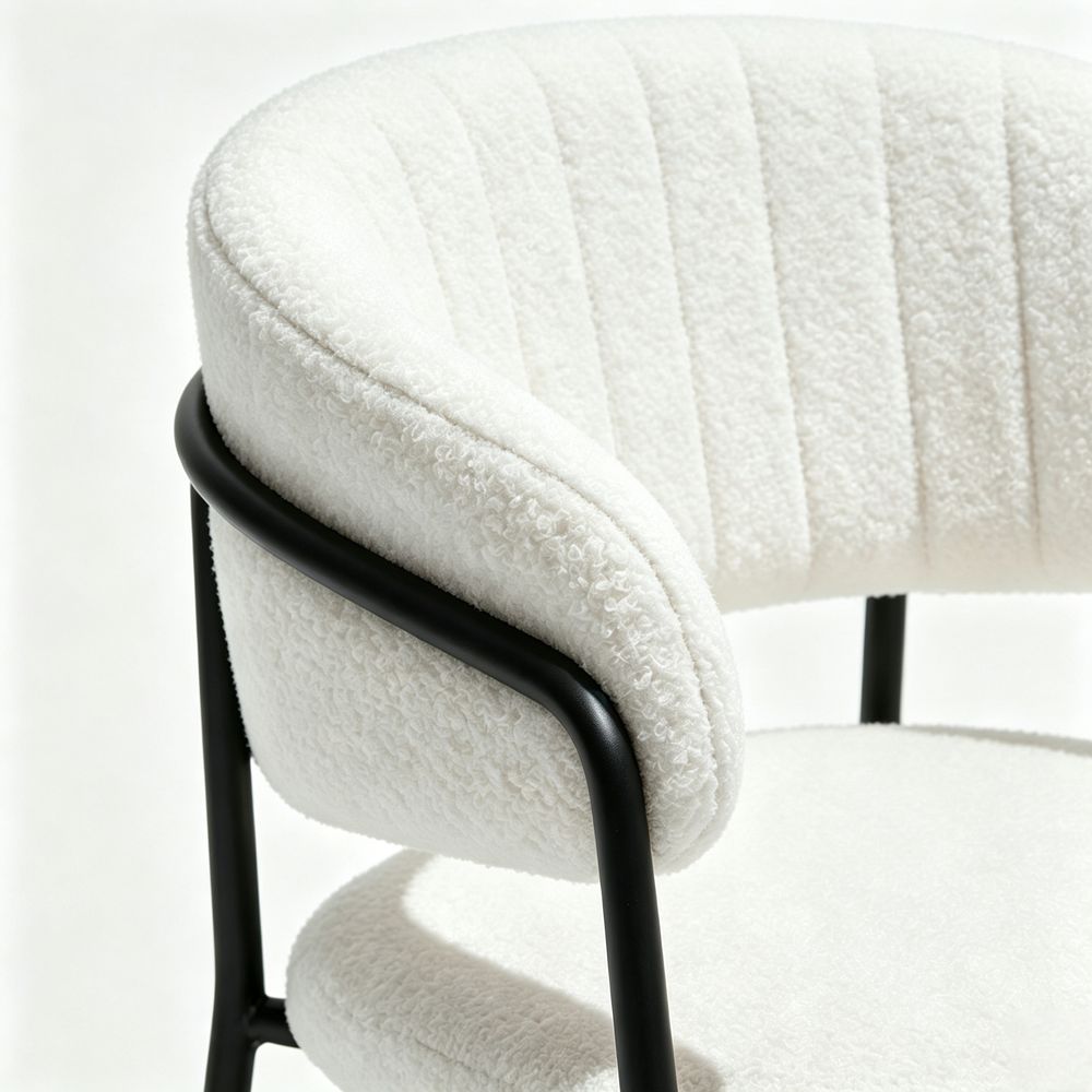 MAPLEHOME Boucle Dining Chair Off White with Black Metal Frame Dining Room