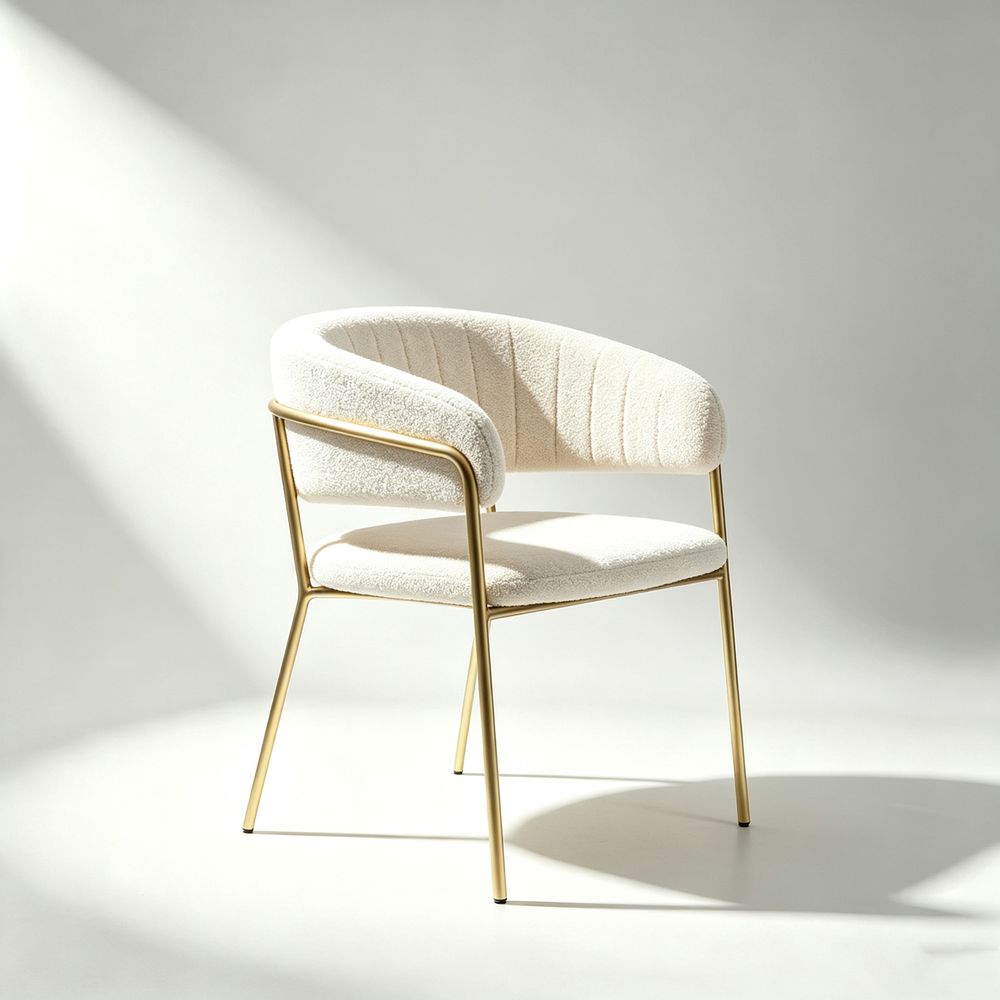 MAPLEHOME Boucle Dining Chair Off White with Gold Metal Frame Dining Room