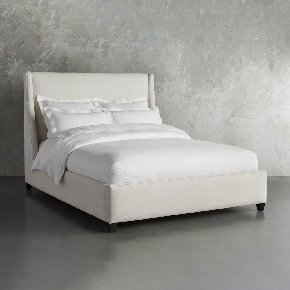 MAPLEHOME 180cm Upholstered Platform Bed Frame Light Beige Bedroom