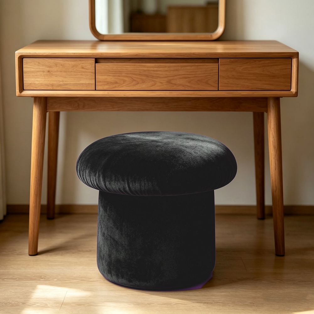 MAPLEHOME Velvet Mushroom Ottoman Stool Black Living Room