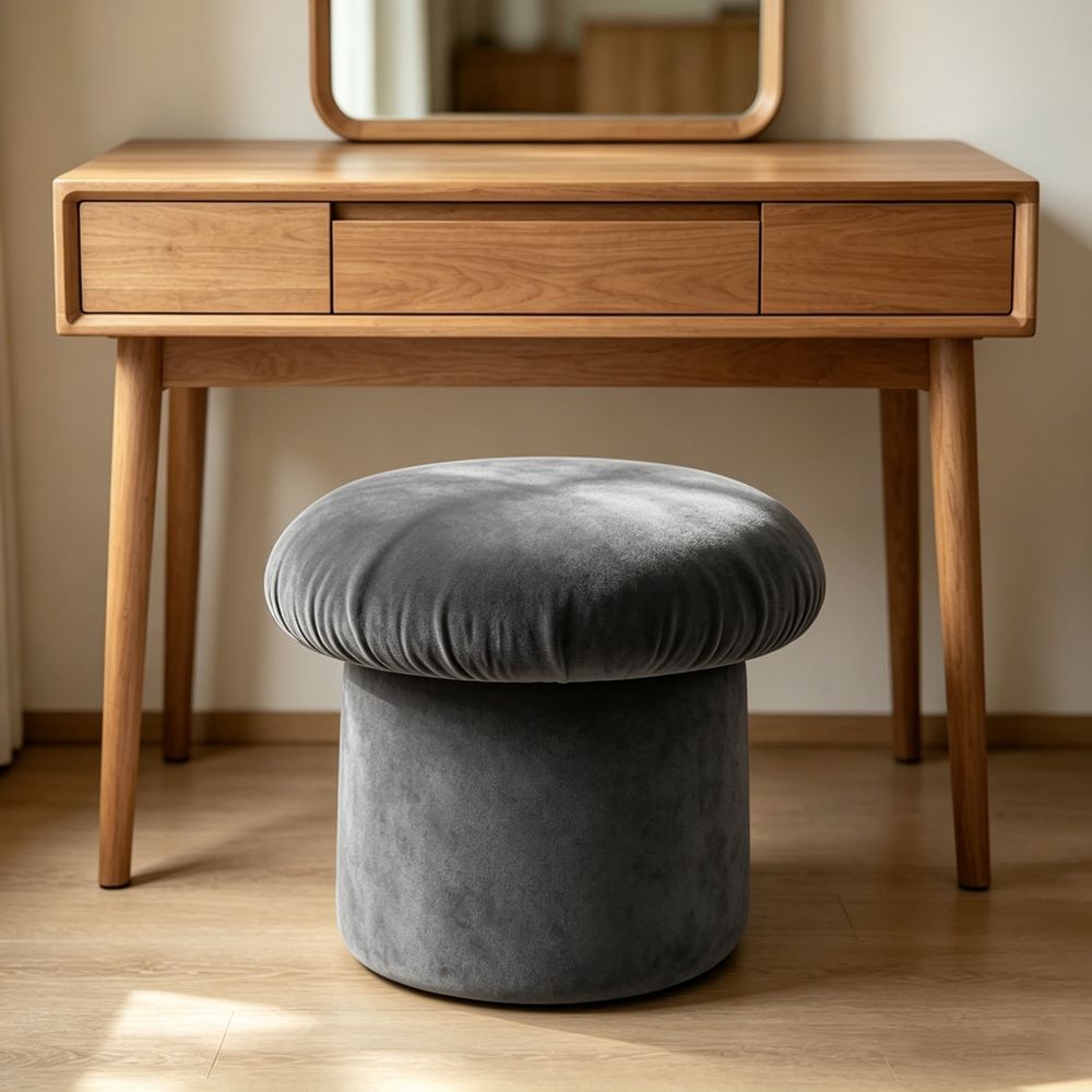 MAPLEHOME Velvet Mushroom Ottoman Stool Gray Living Room